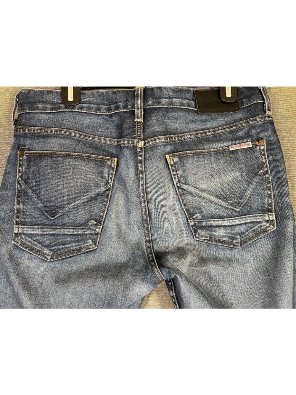Hudson Mens Bryon Jean Blue 33x29 Button Fly Straight Leg Whiskered Distressed - Picture 6 of 11